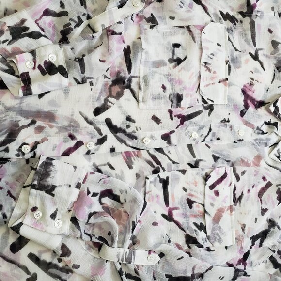 Two by Vince Camuto Top Size Large Geometric Button Front  #3217 Sheer Blouse - Picture 3 of 10